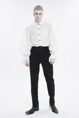 Black Lace Trim Embellished High Waisted Men's Gothic Pants - Product - 4