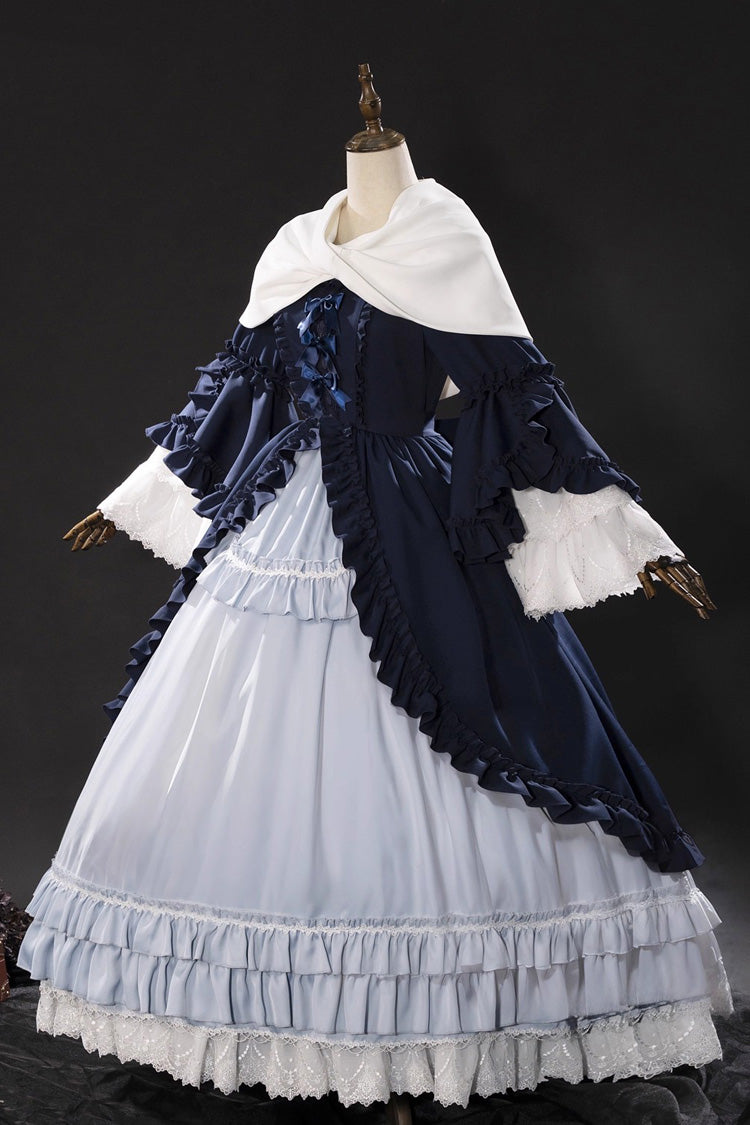 Blue [Loli Detective] Triple-Layered Ruffle Cardigan Bowknot Gothic Lolita Victorian Dress Set - Product - 2