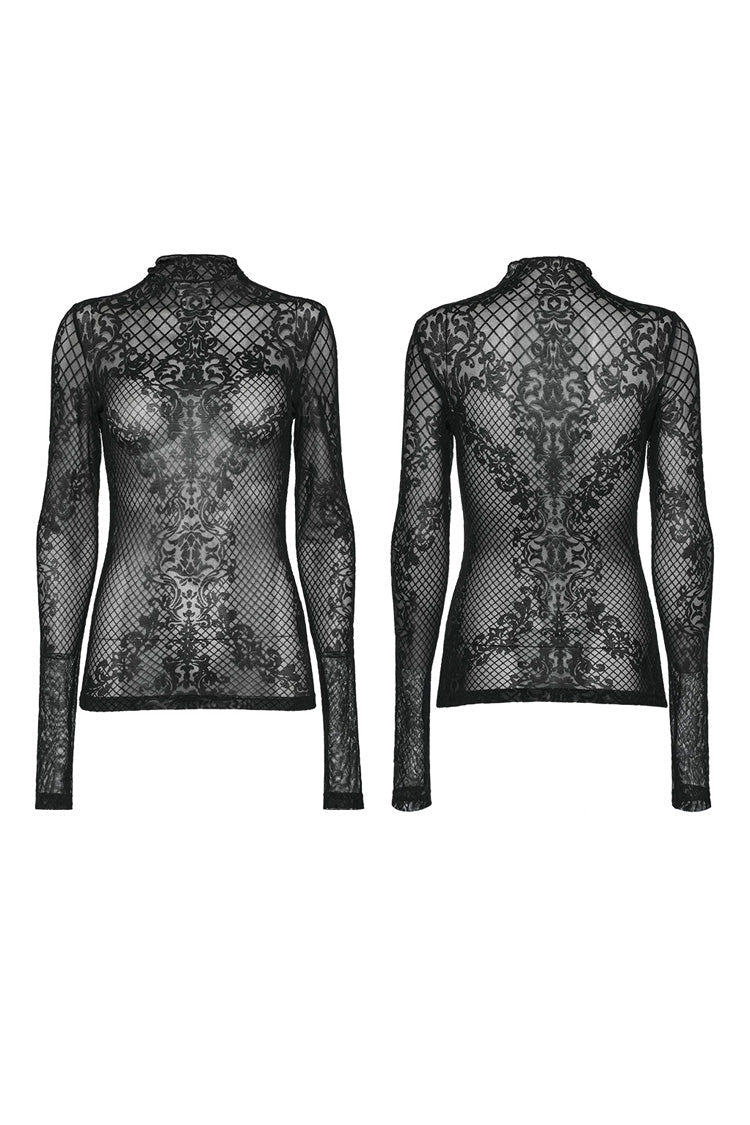 Black Long Sleeves Mesh Women's Gothic Blouse - Product - 5