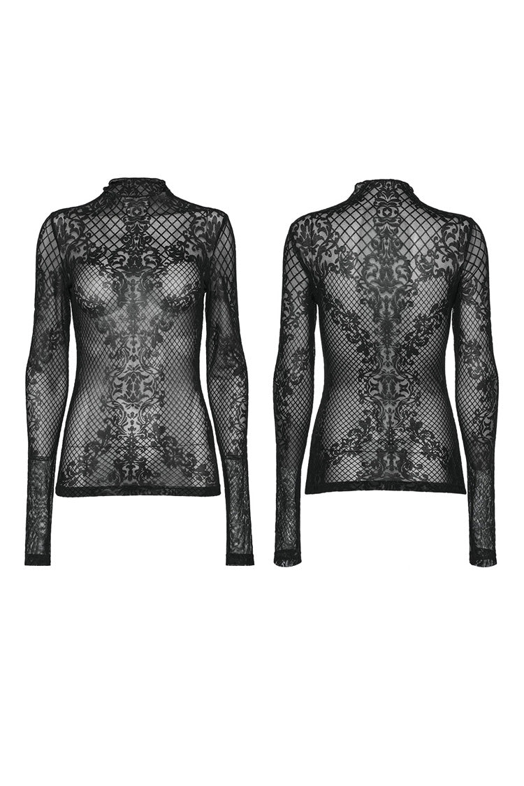 Black Long Sleeves Mesh Women's Gothic Blouse - Product - 5