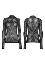 Black Long Sleeves Mesh Women's Gothic Blouse - Product - 5