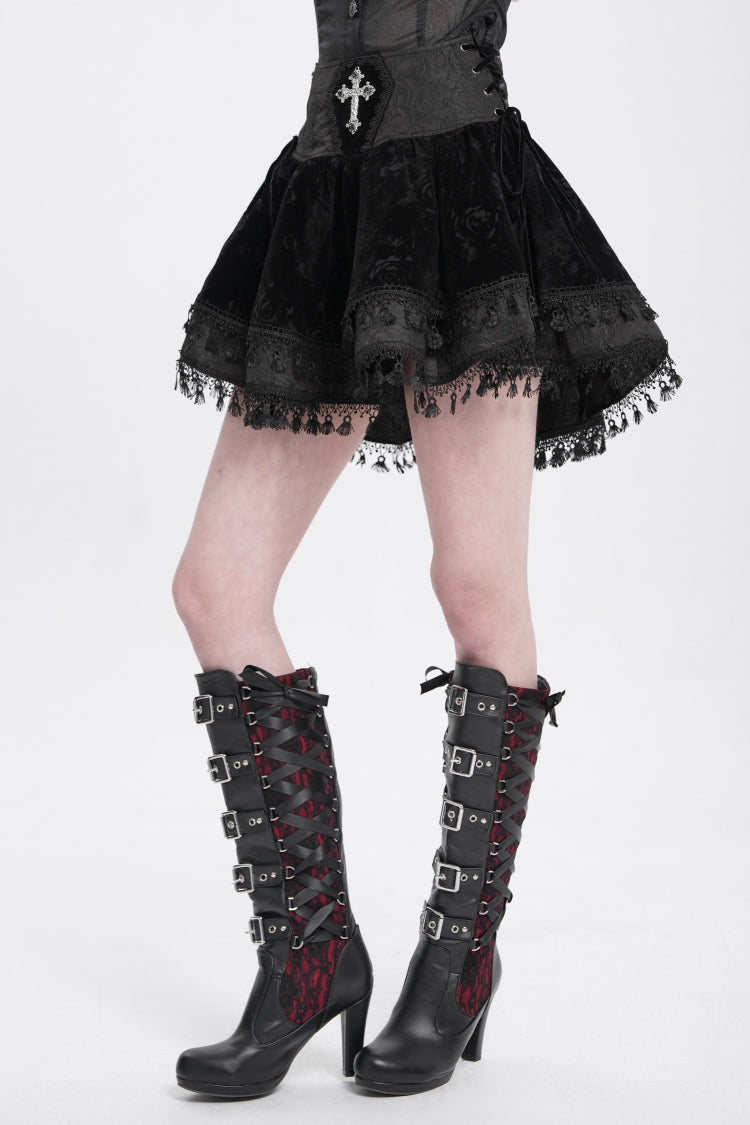Black Cross Tassel Print Women's Gothic Skirt - Product - 5