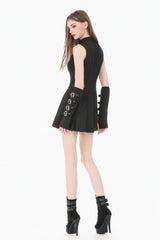 Black Sleeveless Cut-Out Cobweb Sheer Mesh Lace-Up Women's Punk Mini Dress - Product - 2