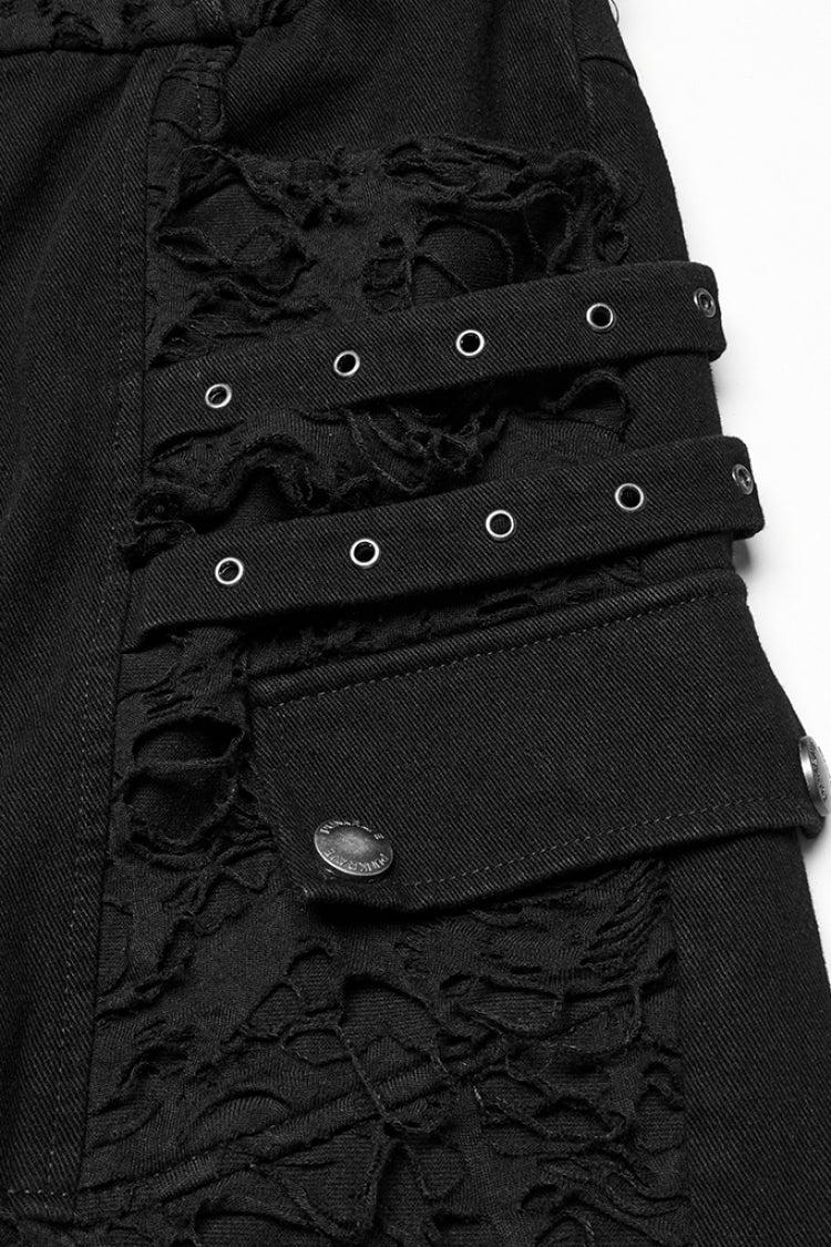 Black Ripped Men's Punk Straight Pants - Product - 6