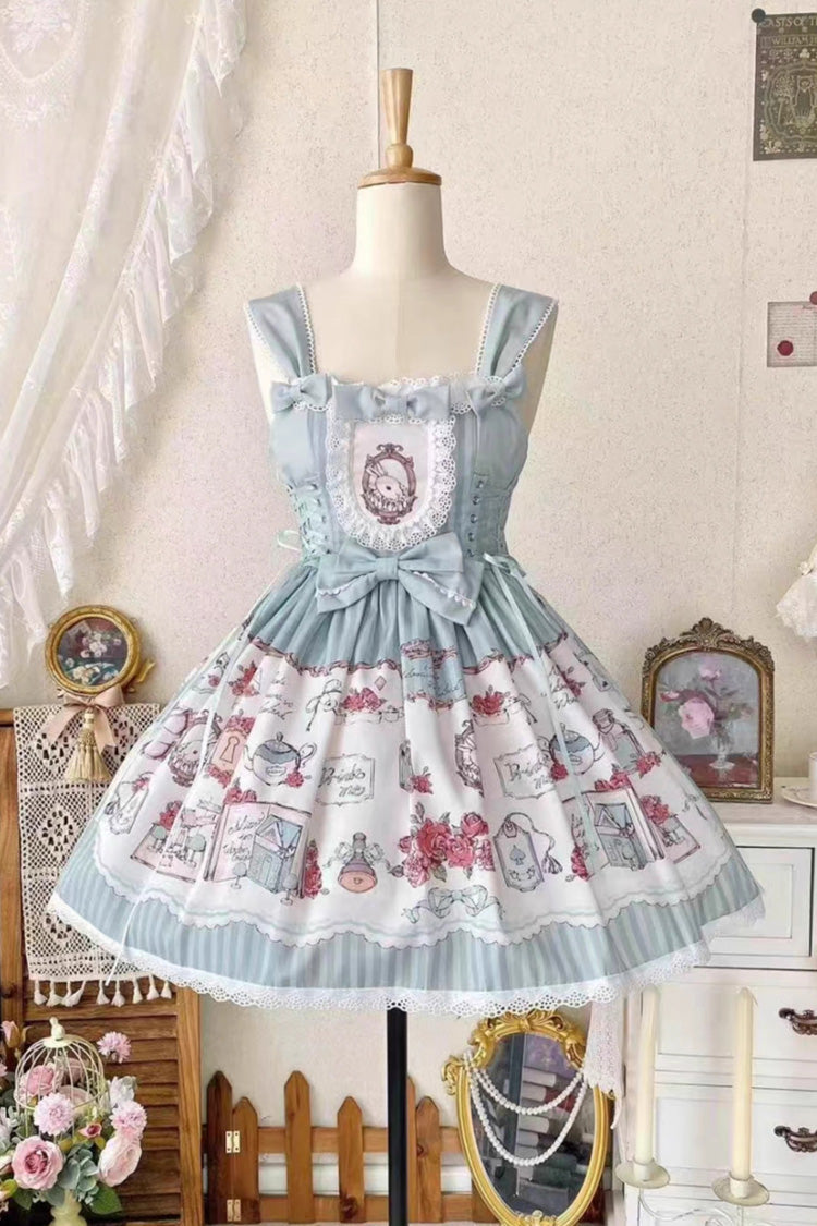 [Rabbit's Collection] Sleeveless Print Bowknot Lace Sweet Princess Lolita Jsk Dress 3 Colors - Product - 3