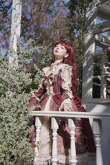 Red Baroque Palace Print Lace Classic Princess Lolita Dress - Product - 12