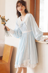 Lapel Collar Lantern Sleeves High Waisted With Bow Sweet Lolita OP Dress - Product - 3