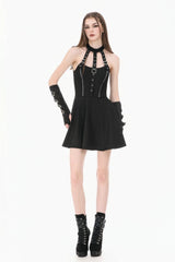 Black Buckled Zippered Women's Punk Halterneck Dress - Product - 11