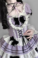 Triple-Layered Short Sleeves Vertical Stripes Print Ruffle Bowknot Lace-Up Sweet Lolita Jsk Dress 2 Colors - Product - 3