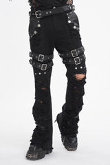Black High Waisted Ripped Detachable Tassels  Men's Punk Pants - Product - 2