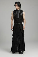 Black Lace-Up Ripped Eyelet Men's Punk Skirt - Product - 4