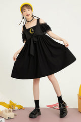 Black Puff Short Sleeve High Waisted Two Ways To Wear Before And After Sweet Lolita Dress - Product - 2