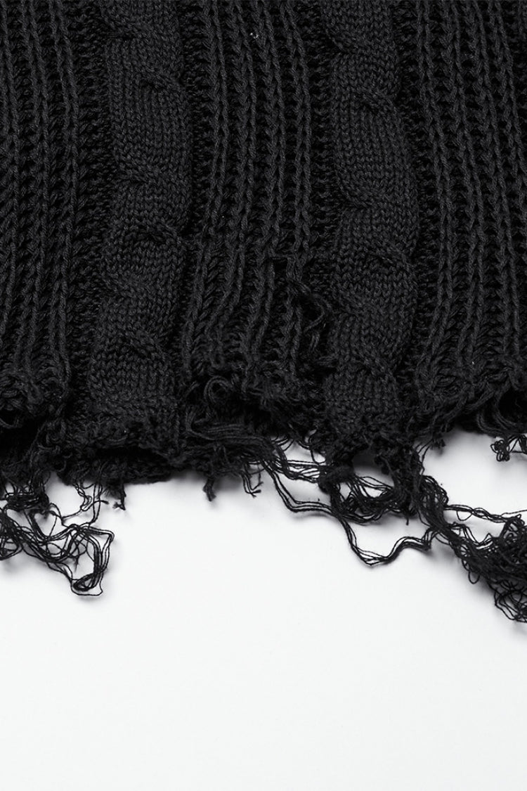 Black Ripped Lace-up Women's Gothic Knitted Skirt - Product - 7