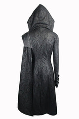 Black Punk Hooded One Side Shawl Gothic Pattern Womens Leather Long Coat - Product - 7