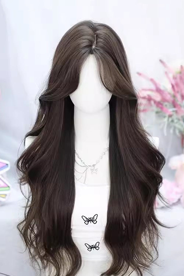 Sweet Lolita Middle-parted Long Curly Wig 4 Colors - Black/Brown - 4