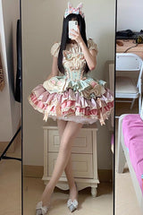 [Ribbon Dance] Multi-Layered Ruffle Bowknot Lace-Up Sweet Princess Lolita Dress 3 Colors - Product - 18
