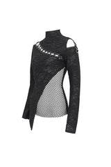 Black Strappy Cutout Mesh Splice Women's Gothic Shirt - Product - 8