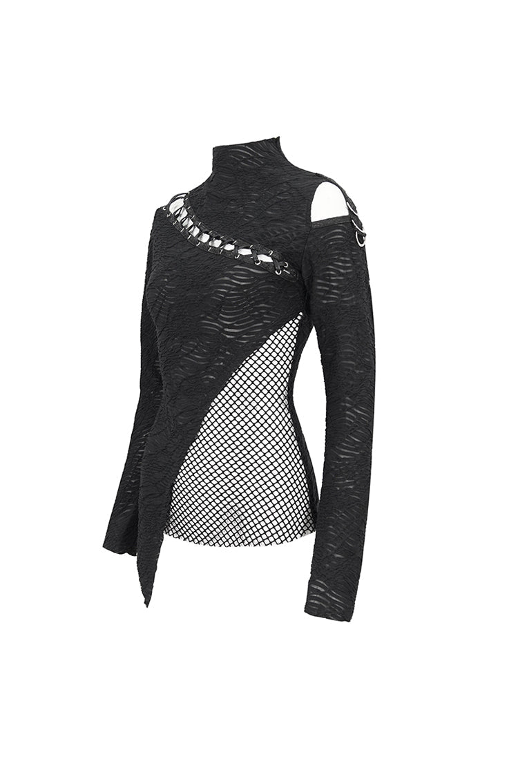 Black Strappy Cutout Mesh Splice Women's Gothic Shirt - Product - 8