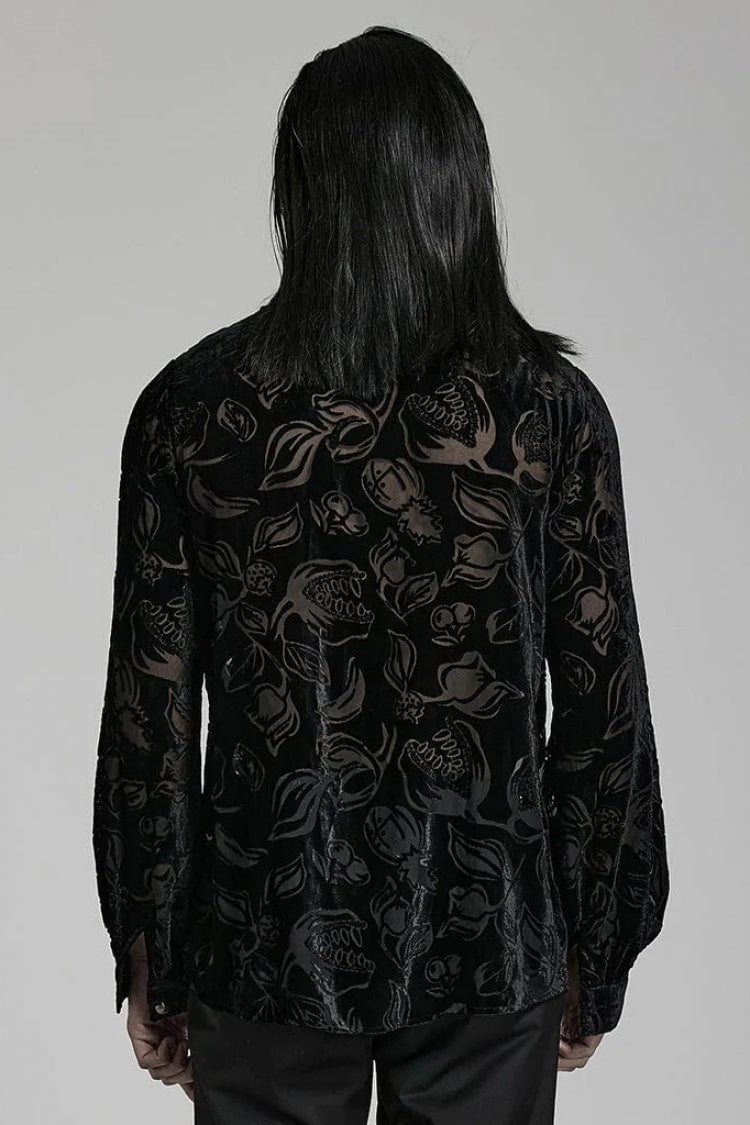 Piranha Print Lapel Collar Long Sleeves Mens Gothic Blouse 2 Colors - Product - 3