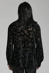Piranha Print Lapel Collar Long Sleeves Mens Gothic Blouse 2 Colors - Product - 3