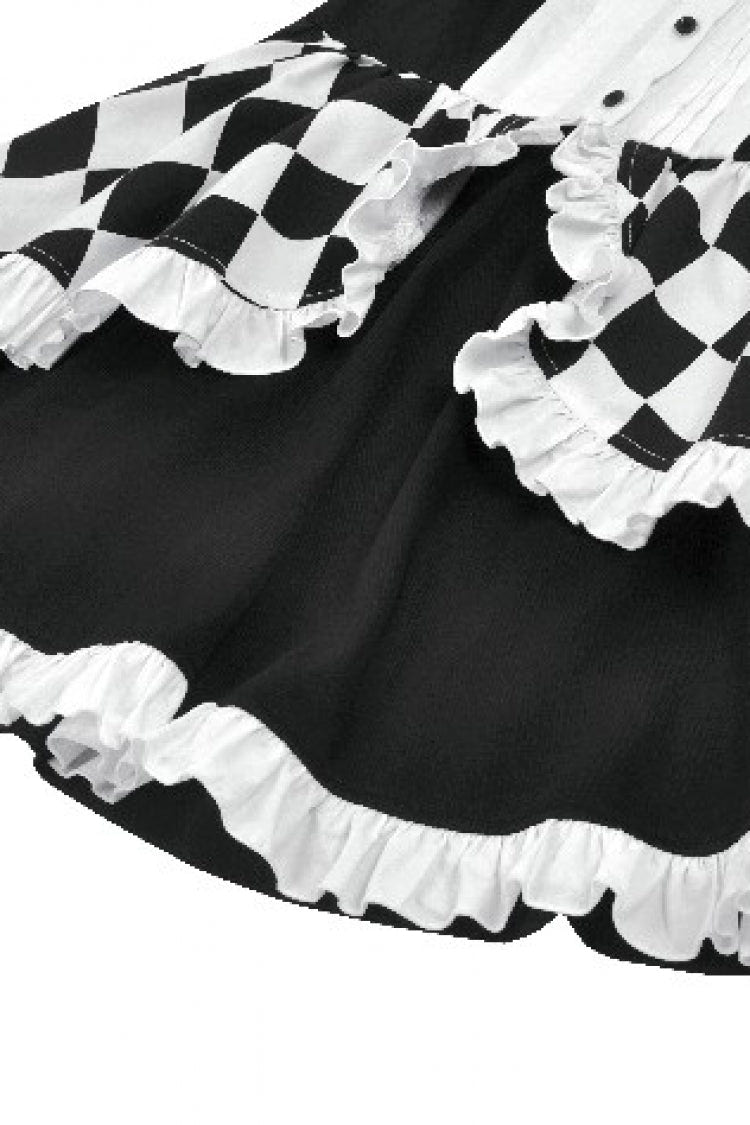 Black/White Harlequin Sharp Point Collar Long Puff Sleeves Women's Lolita Gothic Dress - Product - 14
