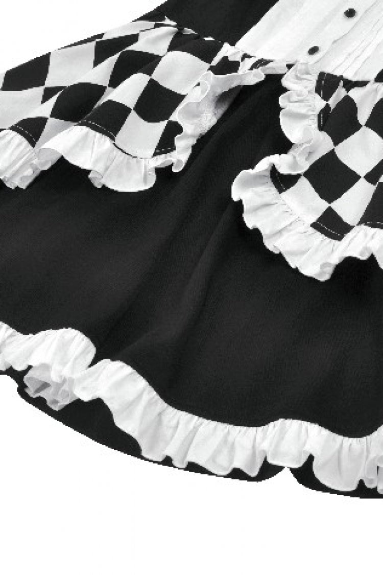 Black/White Harlequin Sharp Point Collar Long Puff Sleeves Women's Lolita Gothic Dress - Product - 14