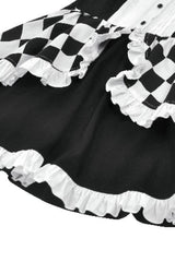 Black/White Harlequin Sharp Point Collar Long Puff Sleeves Women's Lolita Gothic Dress - Product - 14