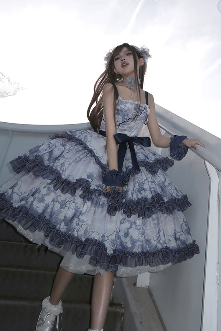 Multi-Color Multi-layer Cumulonimbus Print Ruffle Bowknot Sweet Lolita Jsk Dress - Product - 6