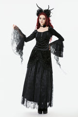 Black Square Collar Multi-Layered Lace Long Flared Sleeves Women's Gothic Palace Velvet Top - Product - 10