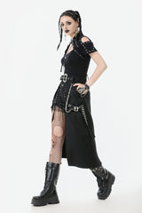 Black Women's Punk Metal Chain Belt Skirt with Straps - Product - 2