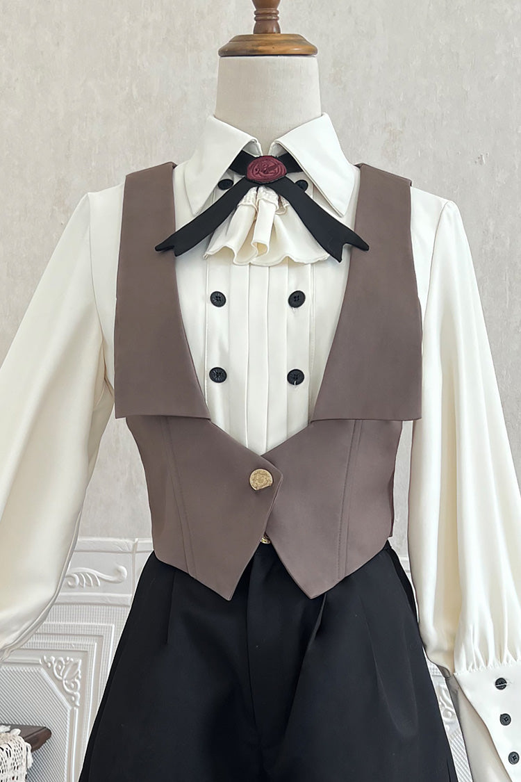 White [Little Detective] Long Sleeves Bowknot Ouji Prince Handsome Lolita Blouse - Product - 7