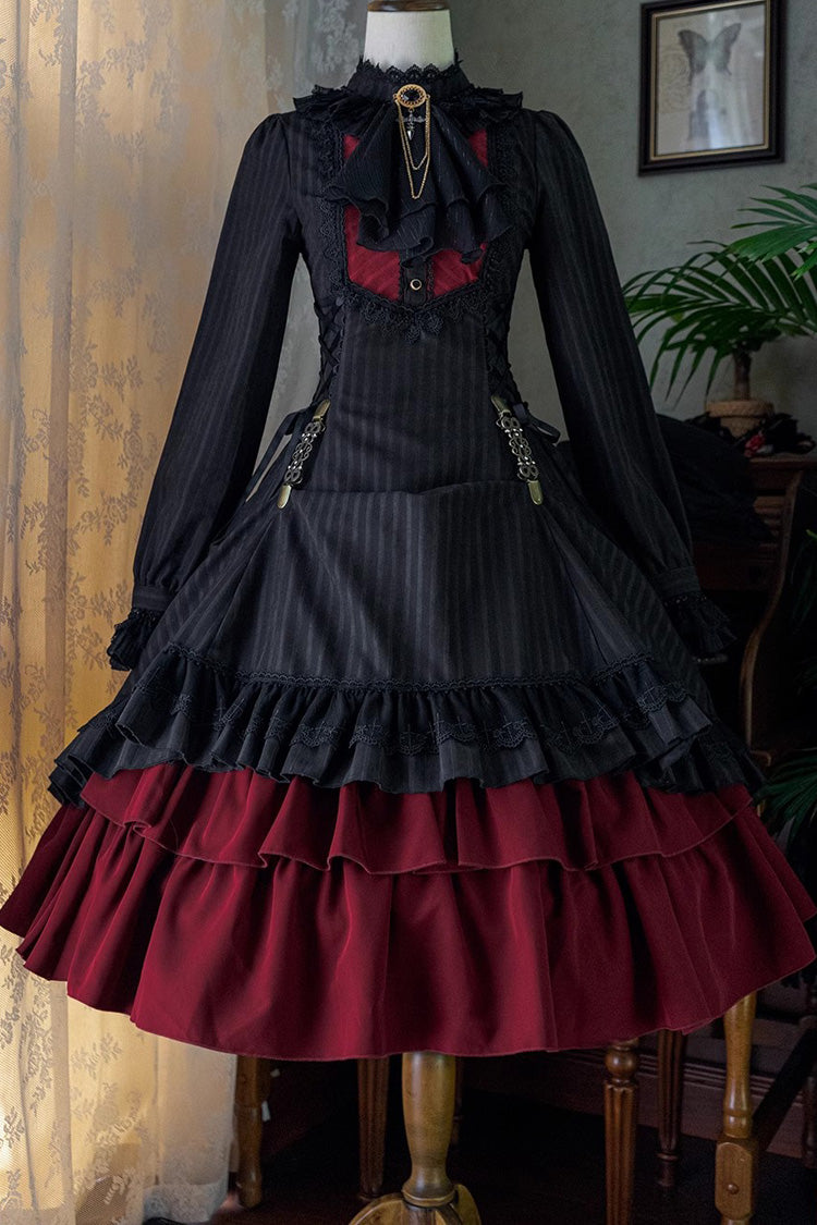 Point Manor Solid Color Stand Collar Long Sleeves Multi-layer Ruffle Gothic Lolita Dress 5 Colors - Product - 27