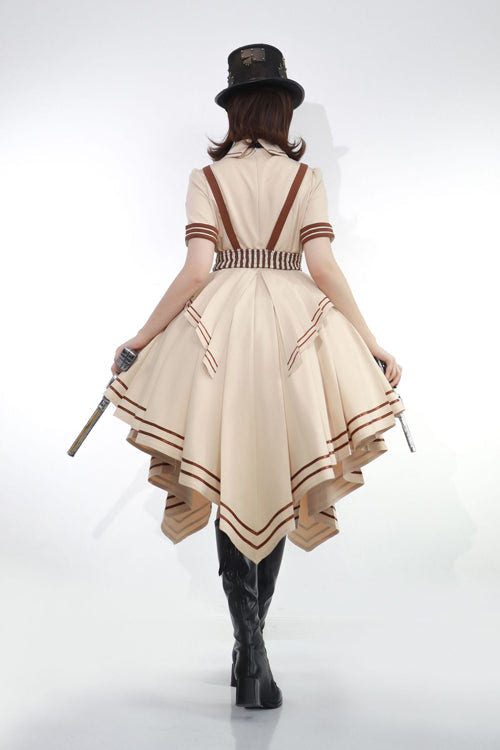 Beige British Style Short Sleeves Libra Print Cardigan Sweet Lolita Dress - Product - 5