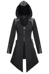 Black Hat Removable Slim Long Womens Gothic Coat - Product - 6
