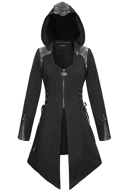 Black Hat Removable Slim Long Womens Gothic Coat - Product - 6