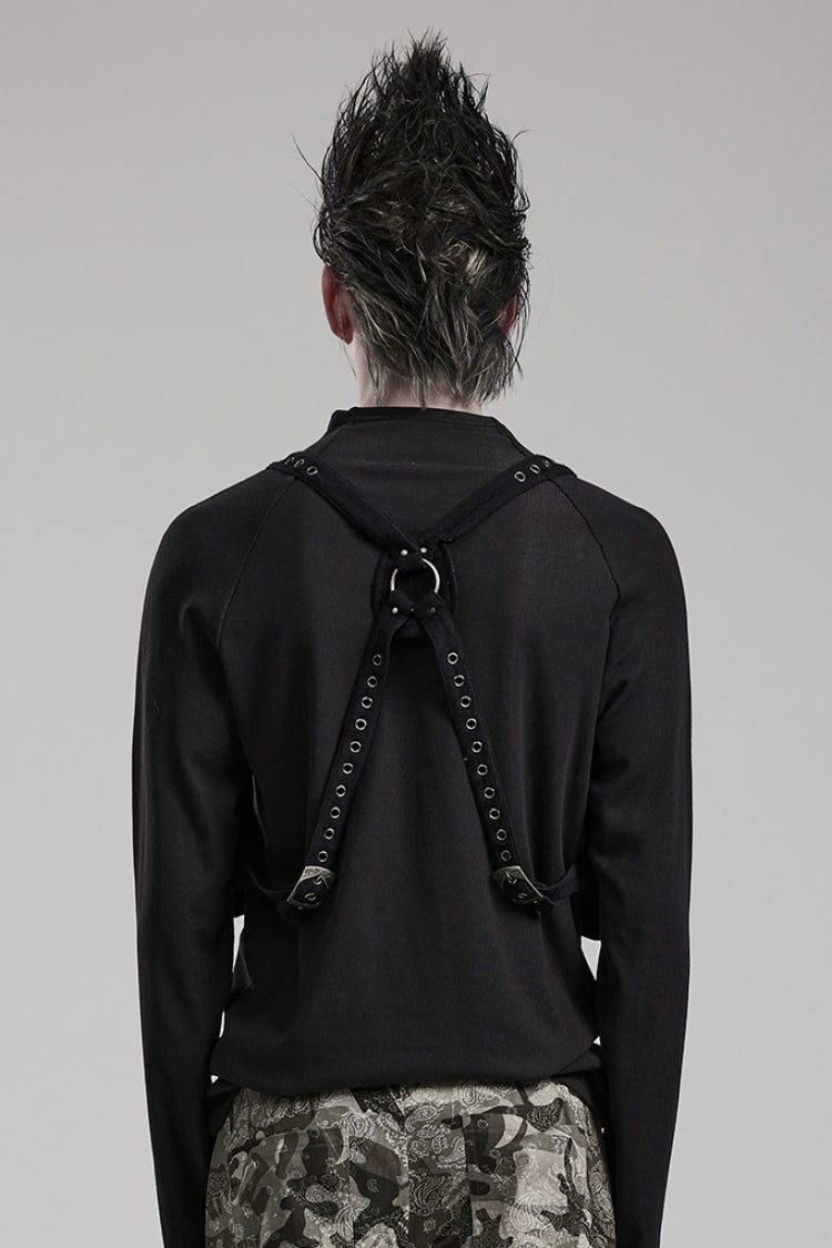 Black Crackle Leather Adjustable Men's Steampunk Strap Bag - Product - 3
