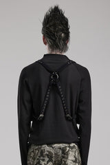 Black Crackle Leather Adjustable Men's Steampunk Strap Bag - Product - 3