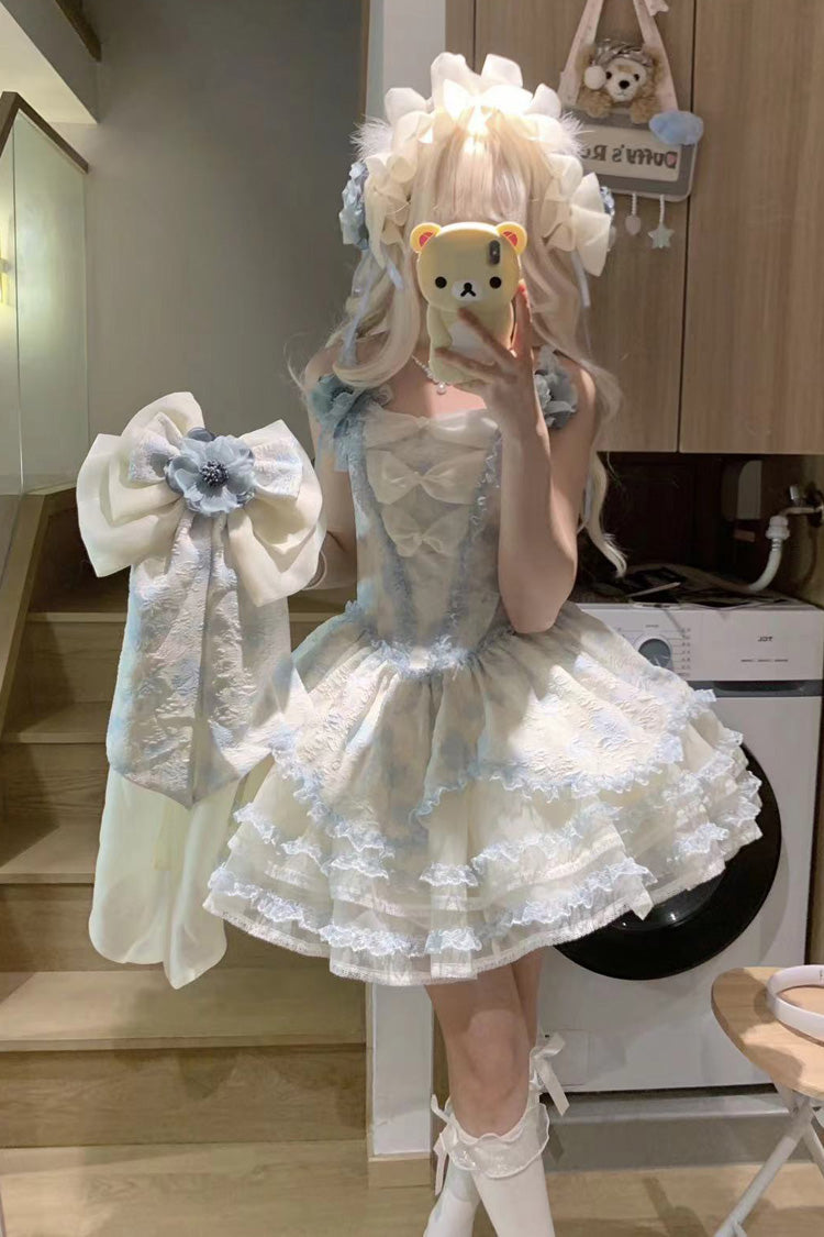 Jasmine Rain Print Stitching Lace Sweet Lolita Jsk Dress 6 Colors - Blue - 11