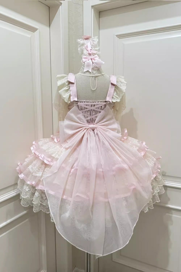Pink [Rose Feather Waltz] Sleeveless Triple-Layered Ruffle Bowknot Lace Sweet Ballet Lolita Jsk Dress - Product - 6