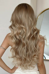 Stellar Glow Brown-Gold Balayage Lazy Vibe Long Big Wavy Wig with Blunt Bangs - Product - 3