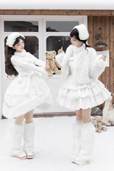 [White Chocolate] Triple-Layered Ruffle Bowknot Sweet Lolita Jsk Dress Set - Product - 12