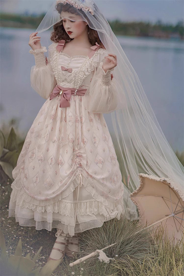 Ivory Time Letter Multi-layer Print Ruffle Bowknot Daily Sweet Elegant Lolita Dress - Product - 12