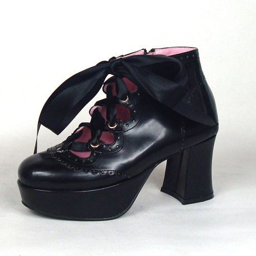 Black Cute PU Round Toe Ankle Straps Platform Lolita Shoes - Product - 5