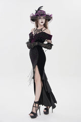 Black/Purple Off Shoulder Sleeveless Embroidered Lace Slim Women's Gothic Gorgeous Strapless Dress - Product - 8