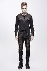 Punk Rock Bronze Fitted Leather Cross Mens Pants - Product - 5