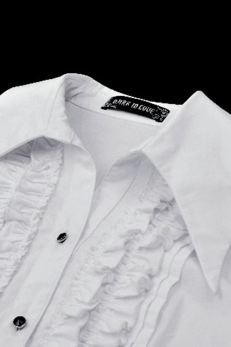 White Turn-down Collar Ruffled Long Sleeves Women's Gothic Blouse - Product - 9