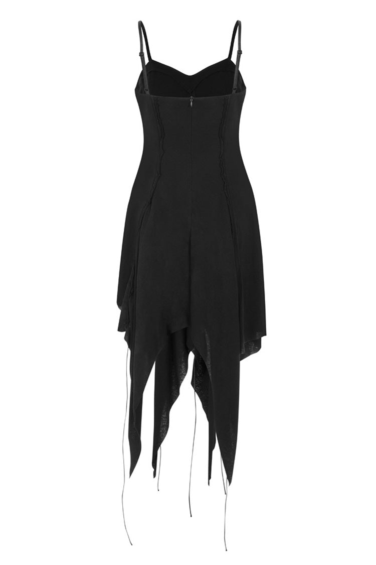 Black Leather Shoulder Strap Irregular Sharp Corner Hem Women's Gothic Sling Dress - Product - 7