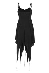 Black Leather Shoulder Strap Irregular Sharp Corner Hem Women's Gothic Sling Dress - Product - 7
