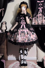 Black [The Case of the Missing Lamb] Print Long Sleeves Ruffle Bowknot Lace Gothic Lolita Dress - Product - 16