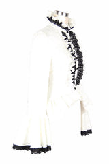 White Trumpet Sleeves Lace Ruffled Vintage Print Womens Gothic Blouse - Product - 5